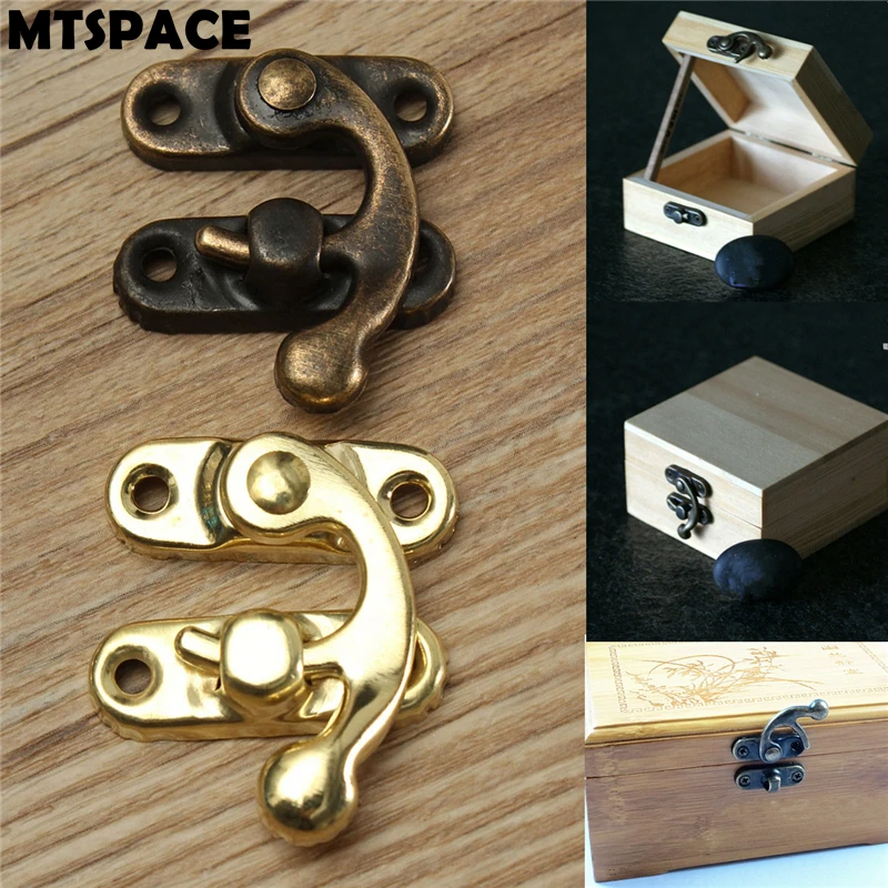 

MTSPACE 12pcs Small Antique Metal Lock Catch Curved Buckle Horn Lock Clasp Hook Gift Jewelry Box Padlock With Screws Gold Bronze