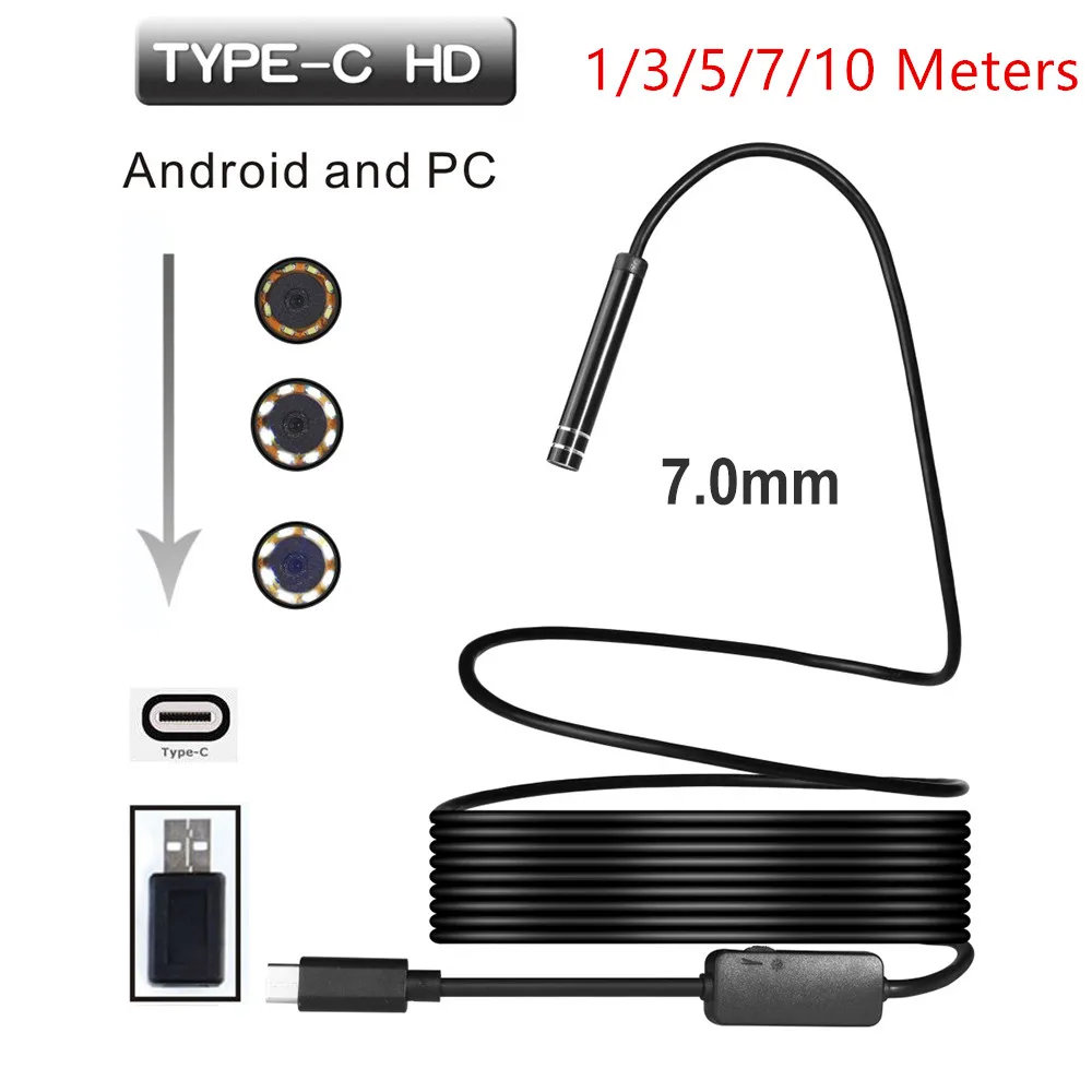 

USB TYPE-C Inspection Endoscope Camera 7MM 1/3/5/710Meters 6LED HD For S8 LG G5/G6/V20 Pixel P9/P10 Oneplus 2/3/3T Android Phone