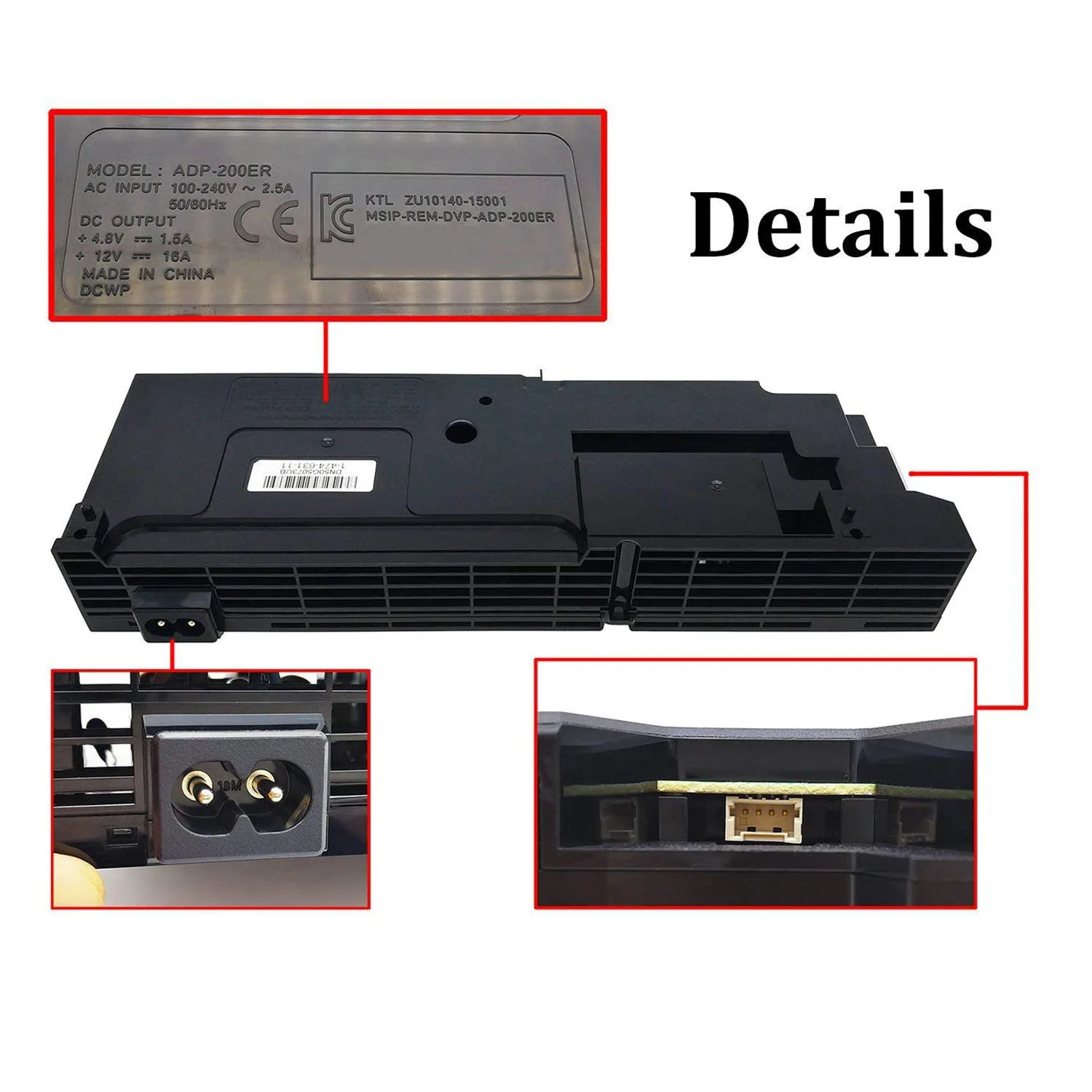 Power Supply Unit ADP-200ER N14-200P1A Replacement for Sony PlayStation 4 PS4 CUH-1200 12XX 1215A 1215B Console(4 Pin