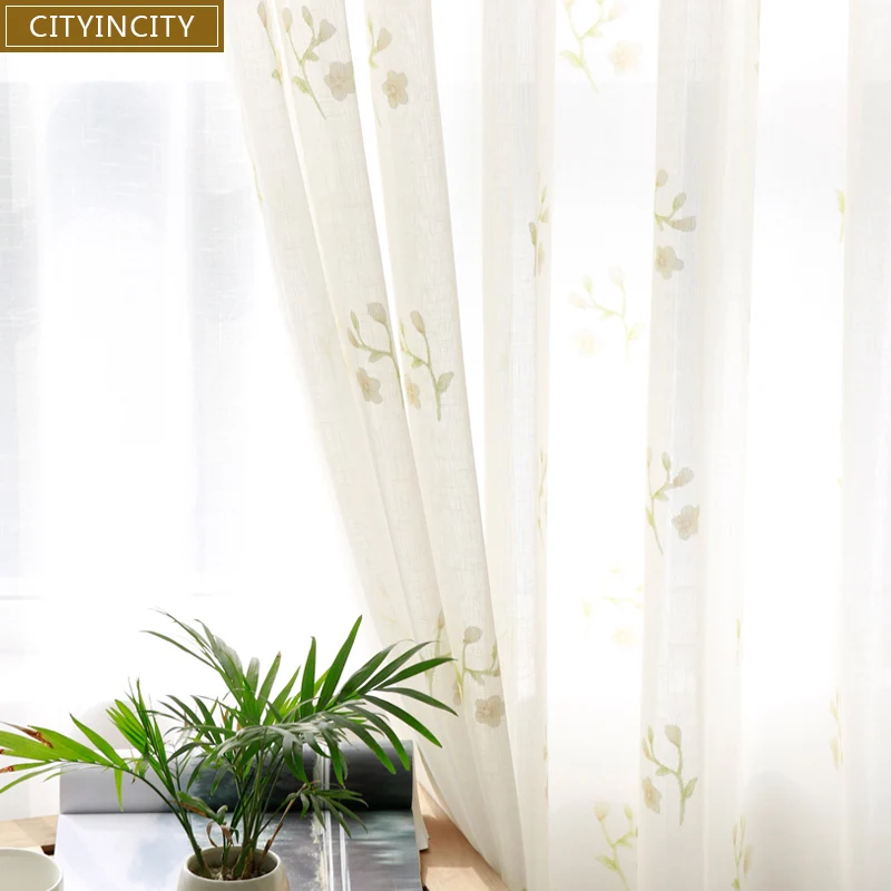

CITYINCITY Floral Pastoral curtains for living room Voile Sheer kitchen curtain For bedroom Window ready made Curtain Customized