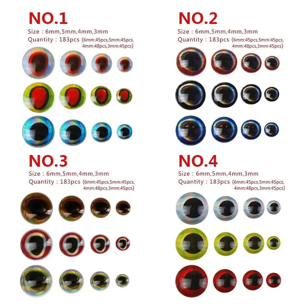 549Pcs 3mm 4mm 5mm 6mm 3D Fishing Lure Eyes Mixed Color Fly Tying Material  Holographic Eye Fishing Accessories Sticker