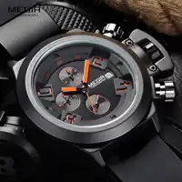 Megirファッションスポーツクォーツ腕時計メンズラバーバンド腕時計アナログクロノグラフブラックステンレス時計男性時計高級ブランドトップ