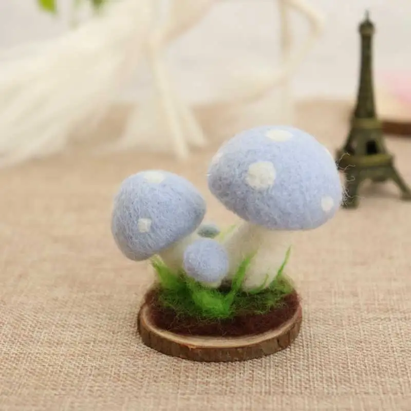 Non-Finished Kids Children Summer DIY Handmade Educational activity Blue Mushroom Plant Wool Needle Felt Kit No-Finish Material