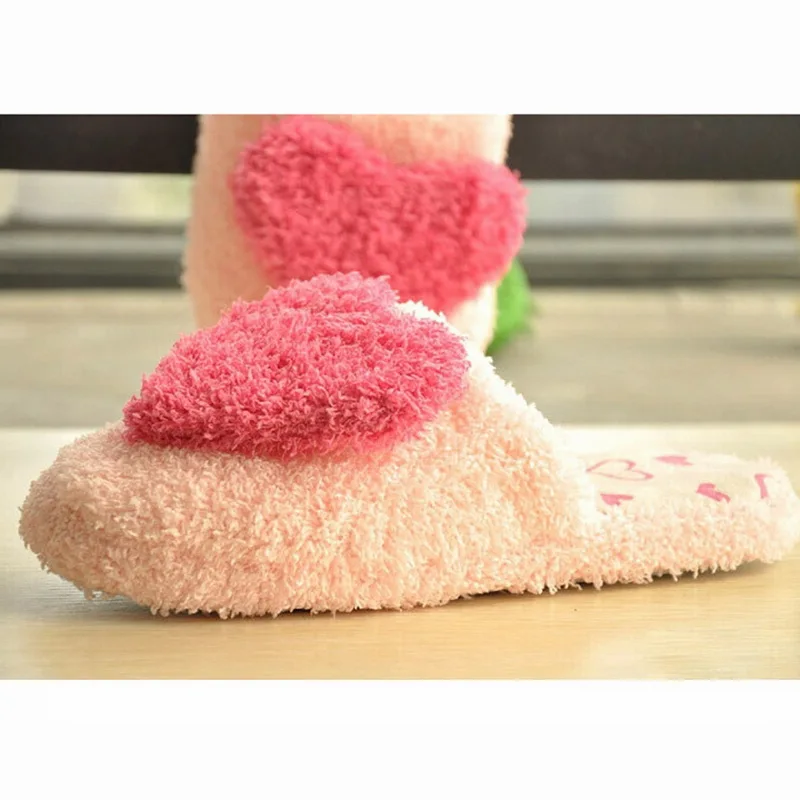 

SHUJIN Women Cute Pink Heart Home Cotton Slipper Floor Soft Bottom Slippers Female Warm Cotton-padded Student Slippers Bedroom