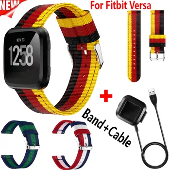 

2 In1 COMLYO Watch Band for Fitbit versa Strap Nylon Wristband Bracelet Watchband + USB Charging Cable for Fitbit versa Charger