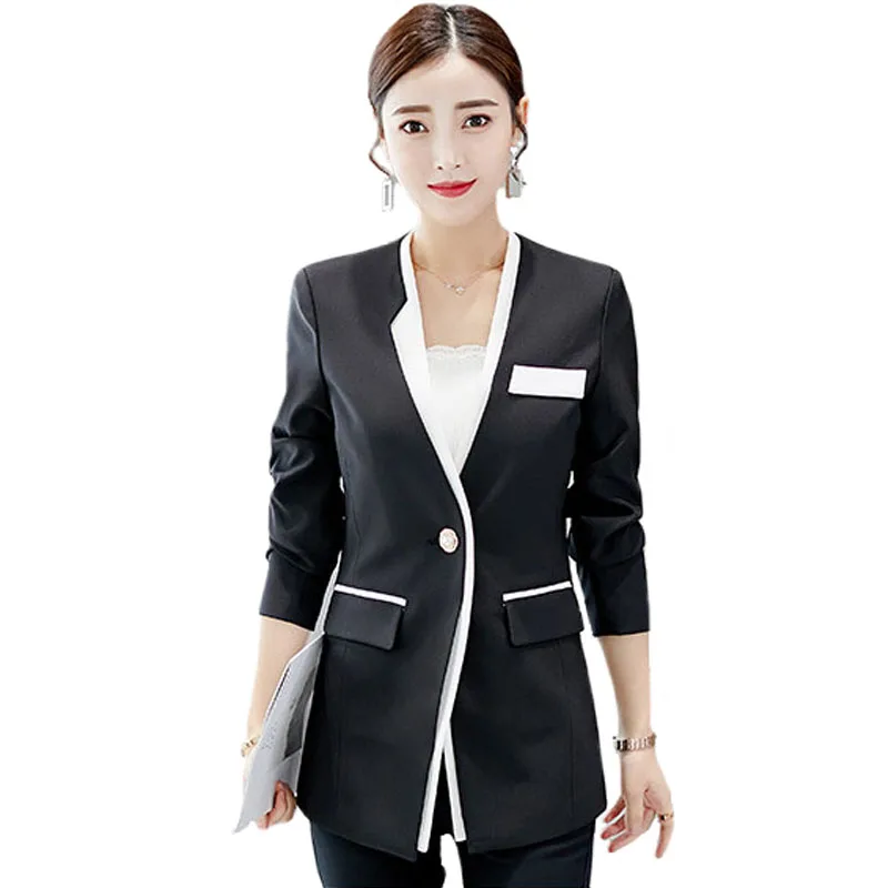 Autumn Blazers Women Black White Blazers and Jackets Lady Suit Work Office Coat One Button Slim