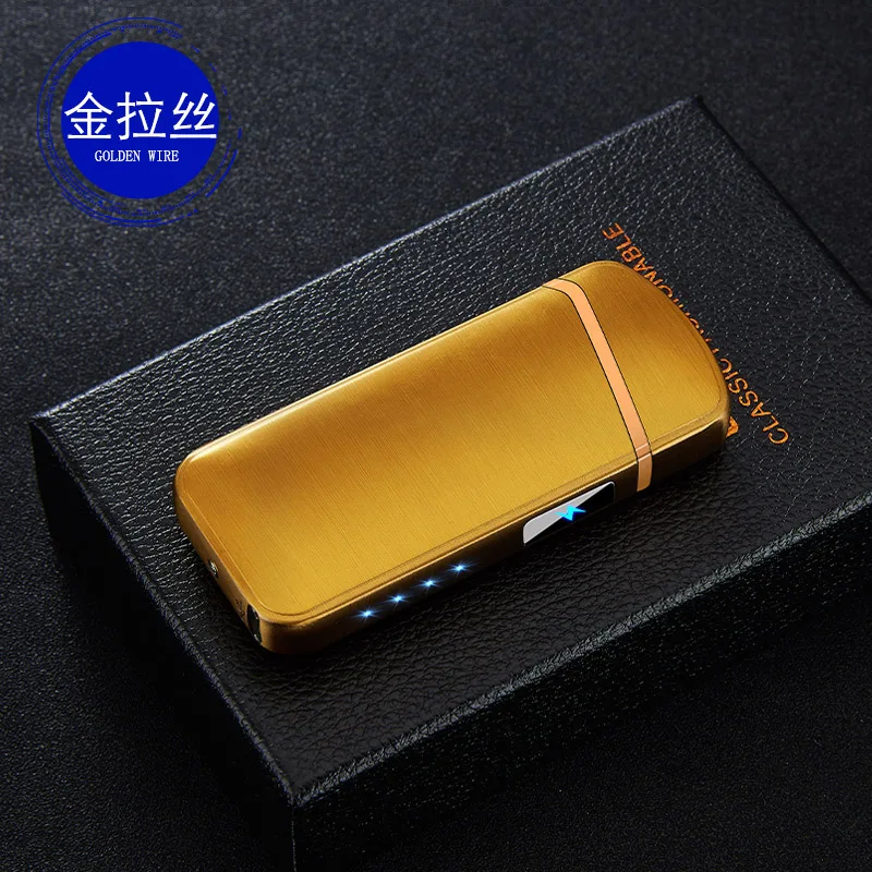 Новая электрическая зажигалка с гнездом USB power display металлическая перезаряжаемая Зажигалка для сигарет с двойной дугой Плазменные зажигалки высокого качества Gfit - Цвет: Gold