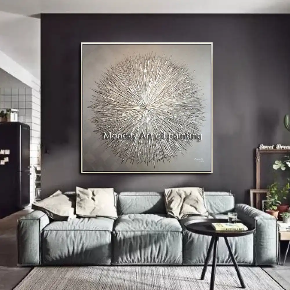 Nouveau Gris Argent Peinture 100 Peint à La Main Toile Art Peinture à Lhuile Argent Couteau épais Peinture à Lhuile Mur Photo Pour Salon