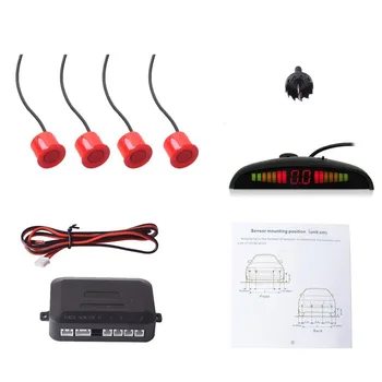 

Auto Vehicle Reverse Backup Radar System with 4 Parking Sensors Distance Detection + LED Distance Display + Sound Warning(RED)