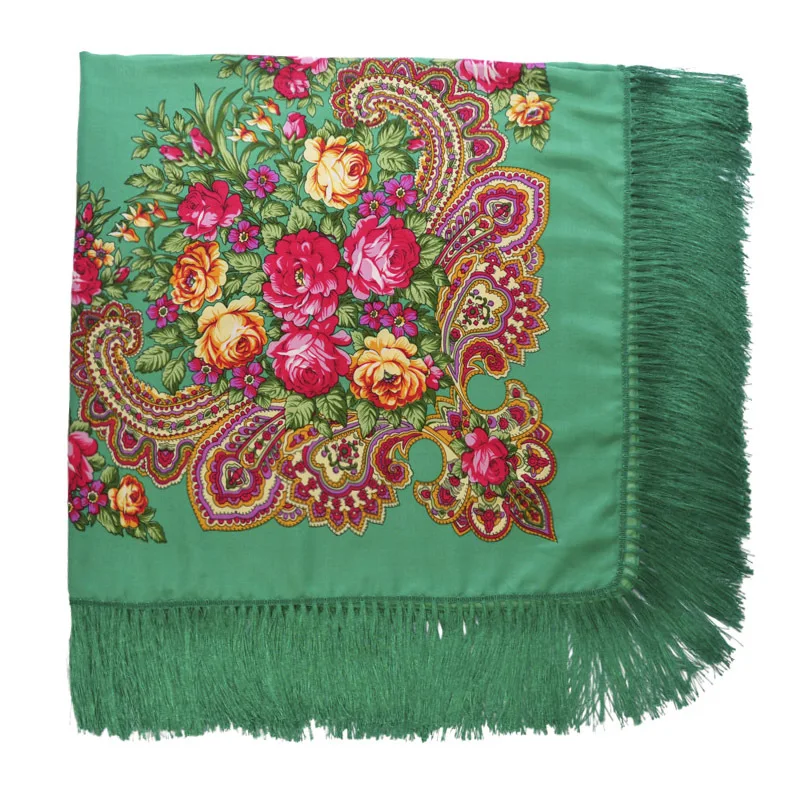  Brand Printing Oversize Square Blankets Russian Women Wedding Scarf Retro Style Cotton Handkerchief