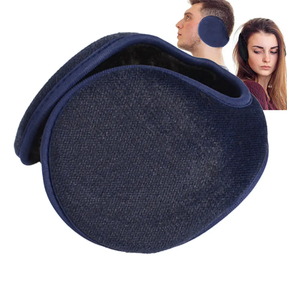 Dark Blue Складные плюшевые наушники, утолщенные теплые наушники, зимние аксессуары для мужчин и женщин, ушные грелки, антифриз, повязка на голову - Color: Dark Blue