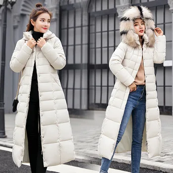 

winter coat women large fur hooded Parkas warm plus size XXXL winter jacket women long parkas Solid down cotton Slimming jacket