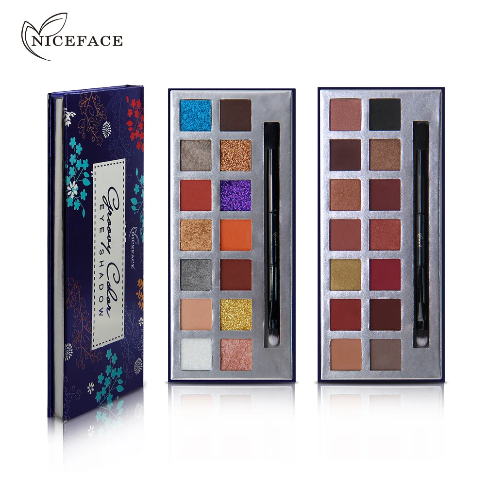 NICEFACE Pro блестящие тени для век палитра макияжа с кисточкой матовые поддон