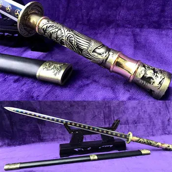 

Metal Handle Chinese KungFu Phoenix Battle Sword WuShu Han Jian Sharp 1090Carbon Steel Blue Blade Home Decorate Real Swords