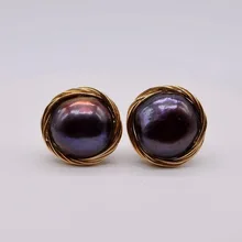 Коричневые жемчужные серьги. Натуральный барочный жемчуг. Ручная работа. Женские золотые серьги