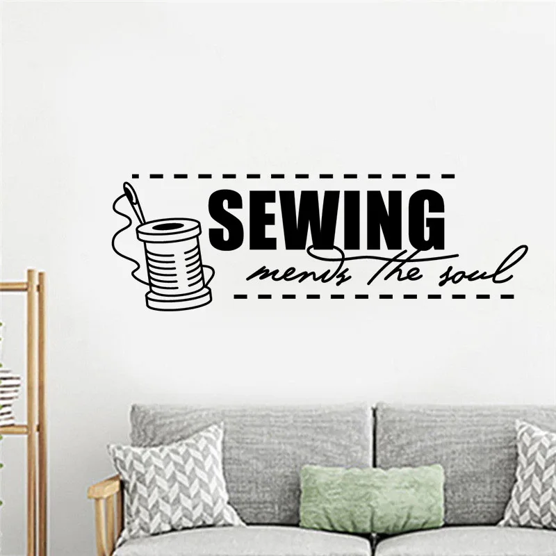 Vinyl Wall Decal Sew Lettering Wall Sticker Sewing Mends The Soul Quote