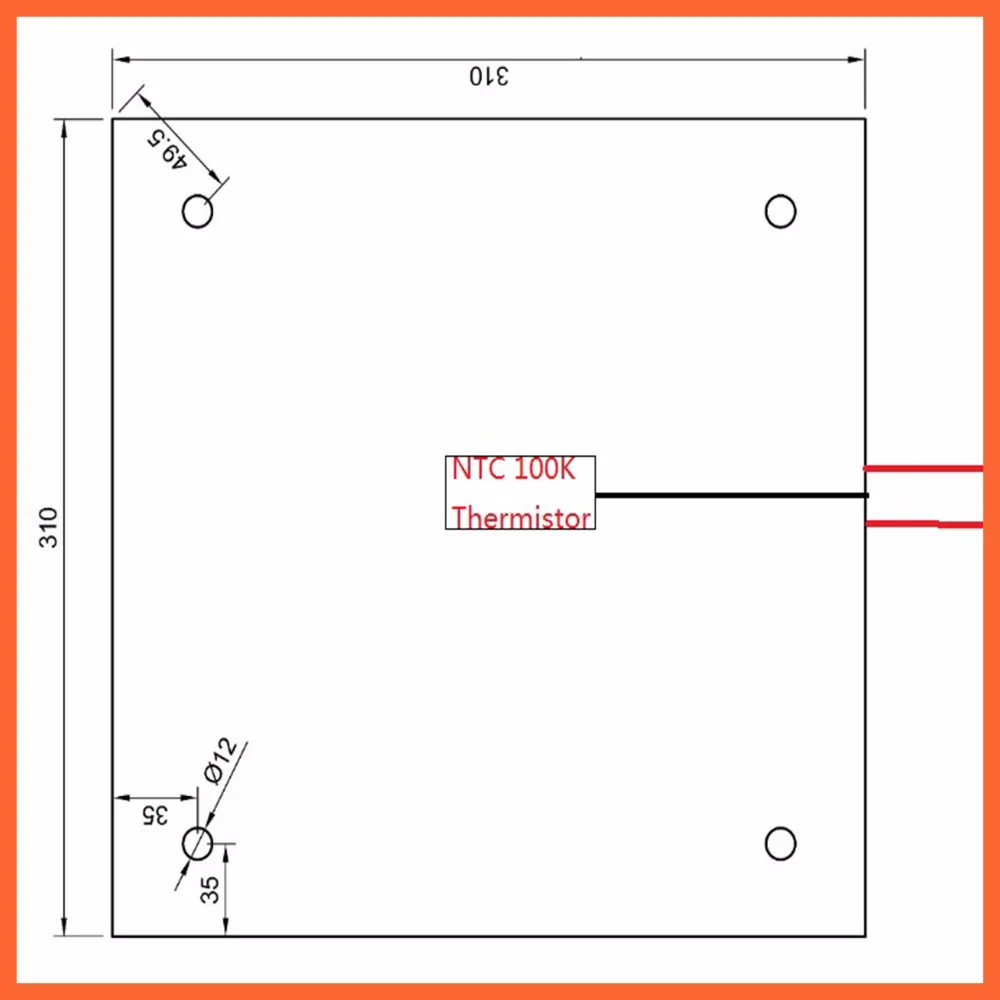 

12.2 " x 12.2 " Silicone Heater Pad 310x310mm voor Creality CR-10 3d-printer Bed w/Schroefgaten, Adhesive Backing & Sensor 750W