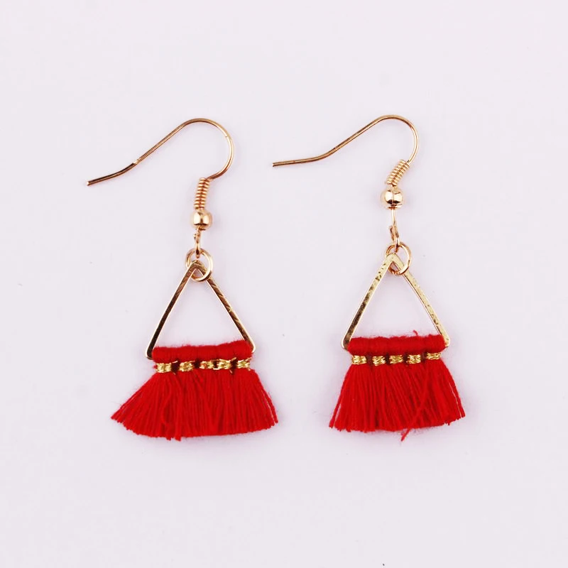 

Boho Cute Mini Geometric Alloy Triangle Tassel Drop Earrings 2018 Summer Bohemian Statement Ethnic Fringe Earrings Women Jewelry