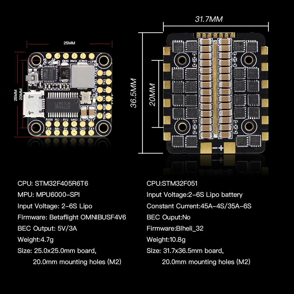 HGLRC FD445 стек OMNIBUS F4 V6 мини Полетный контроллер и FD_45A 4 NI 1 BLHeli_32 2-6S бесщеточный ESC 20x20 мм гоночный Дрон RC часть