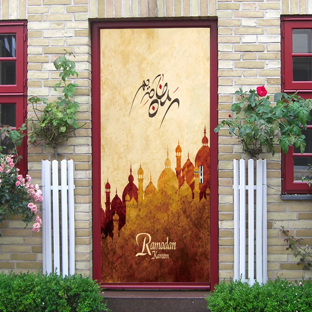 Мусульманский фестиваль виниловые, на дверь наклейки индивидуальное съемное украшение дома наклейки на стену Рамадан Аравийский стиль религиозный стиль