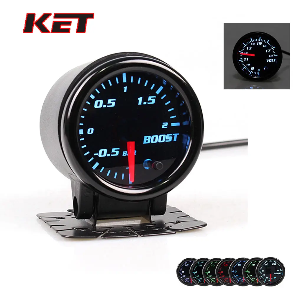 KET 2" 52mm Universal Car Auto Bar PSI Turbo Boost Gauge Meter With Sensor 7 Color LED Smoke Face auto gauge