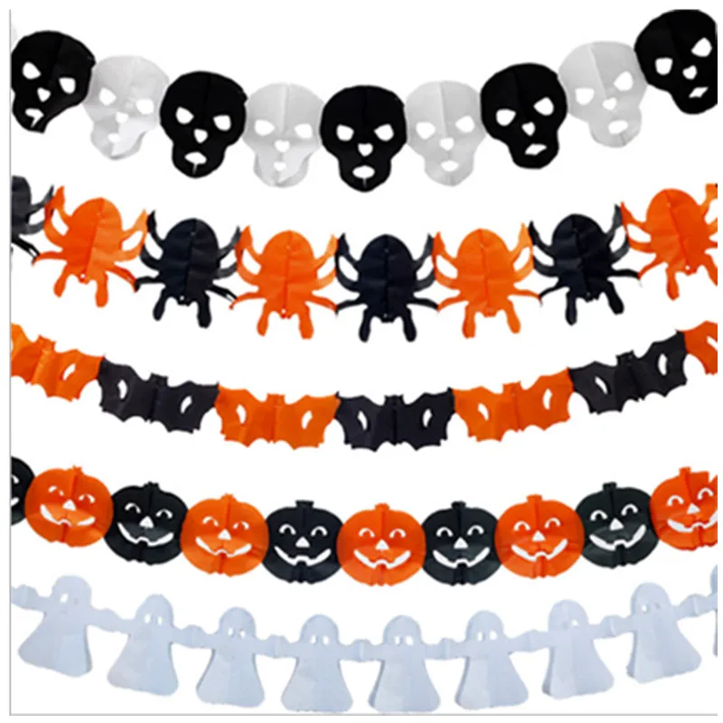 

Halloween Banner Garland Decorations Pumpkin Spider Cockroach Bat Ghost Paper Bunting Flags Home Halloween Party Decor June 27