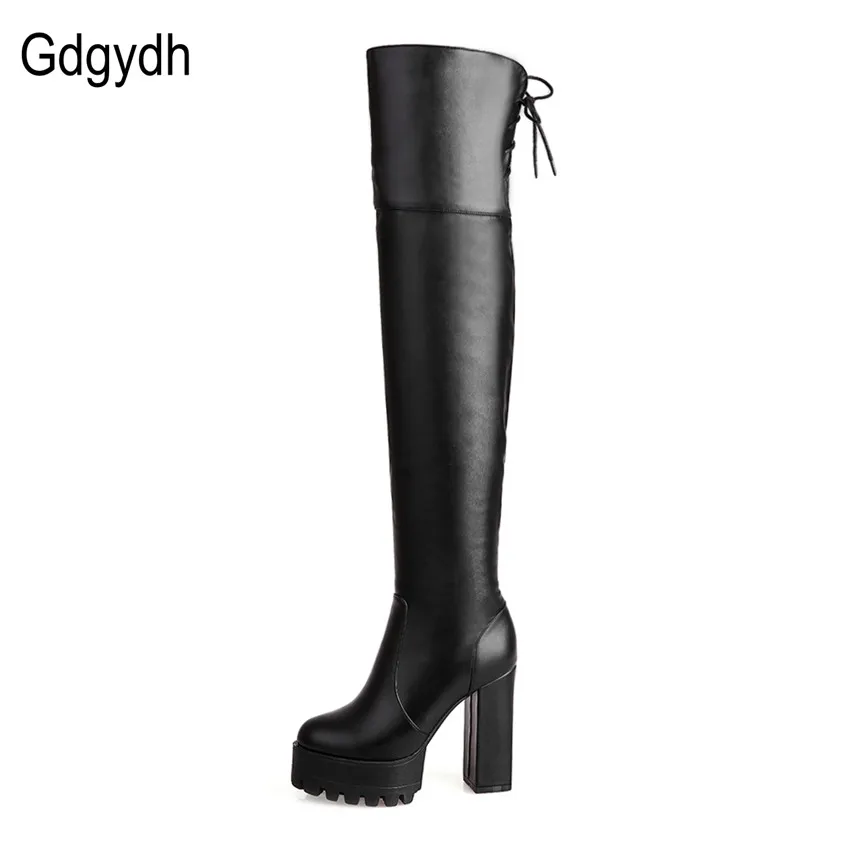 Najtaniej Gdgydh moda czarne buty zimowe dla kobiet 2018 New Arrival jesień ponad buty do kolan platformy sandały na grube obcasie duży rozmiar 42
