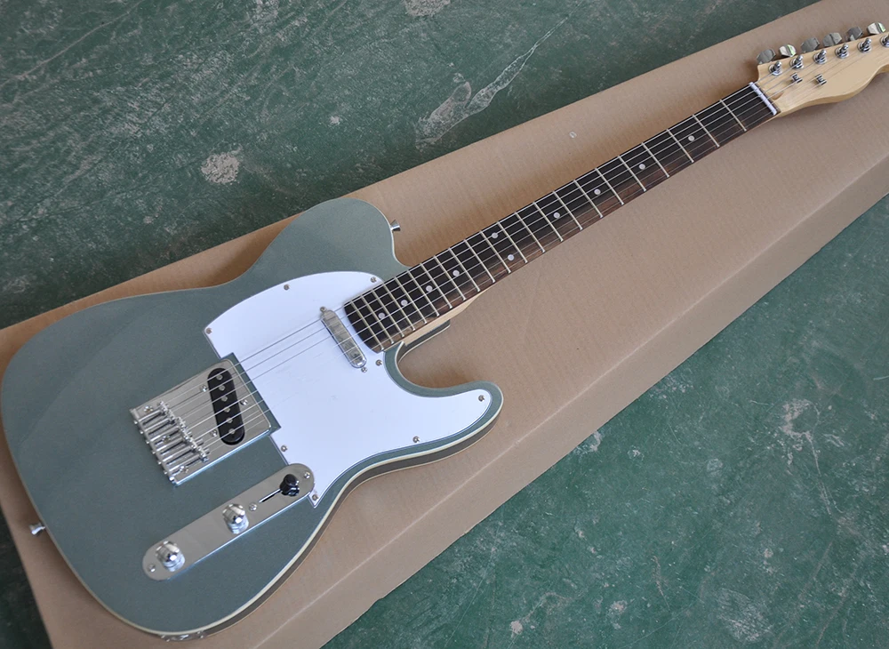 

Factory Custom Metallic Gray TeLe Electric Guitar with White Pickguard,Rosewood Fretboard,offer customized services