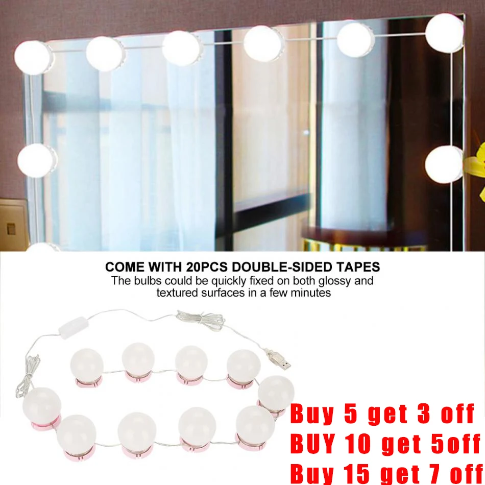 

Makeup Mirror Vanity LED Light Bulbs Kit USB Charging Port Cosmetic Lighted Bulb Adjustable Make up Mirrors Brightness lights