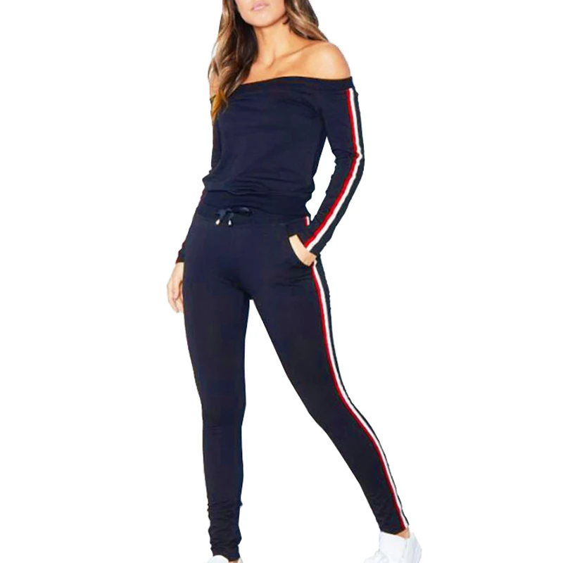 off the shoulder tracksuit jumpsuit