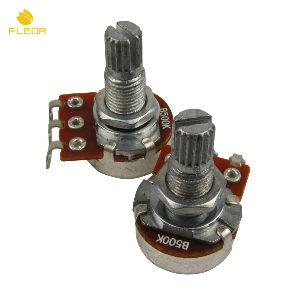 FLEOR 2pcs Small Bass Guitar Potentiometers Pots B500K Long Split Shaft