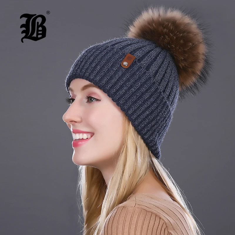 

[FLB] Winter Beanie Women's Pearl Curled Hat Pompom Thick Warm Hats 2018 New Brand Knitted Wool Beanies High Quality FLBMX17010