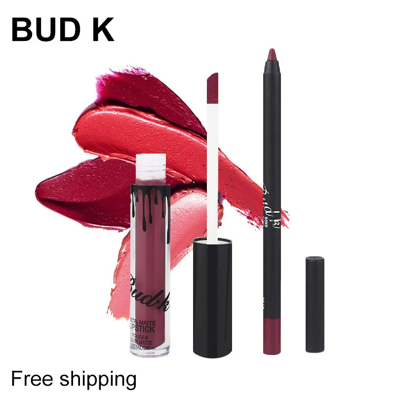 

BUD K New 1 Set Matte Lipstick BUD K Matte 1 Liquid Lipstick + 1 Lips pencil 10 Colors Lip Cosmetics Kit Nude Lip Gloss