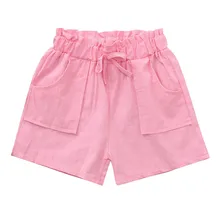 Летние Детские однотонные пляжные шорты с бантом для девочек; брюки; осенняя одежда для девочек из хлопка; roupa de bebe