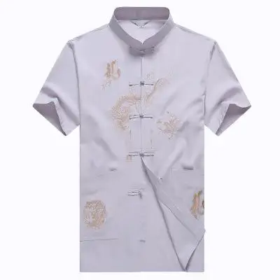 Camisa tradicional Tang Top Dragon Wing Chun para hombre, cuello mandarín, manga corta, estilo chino, M-XXXL