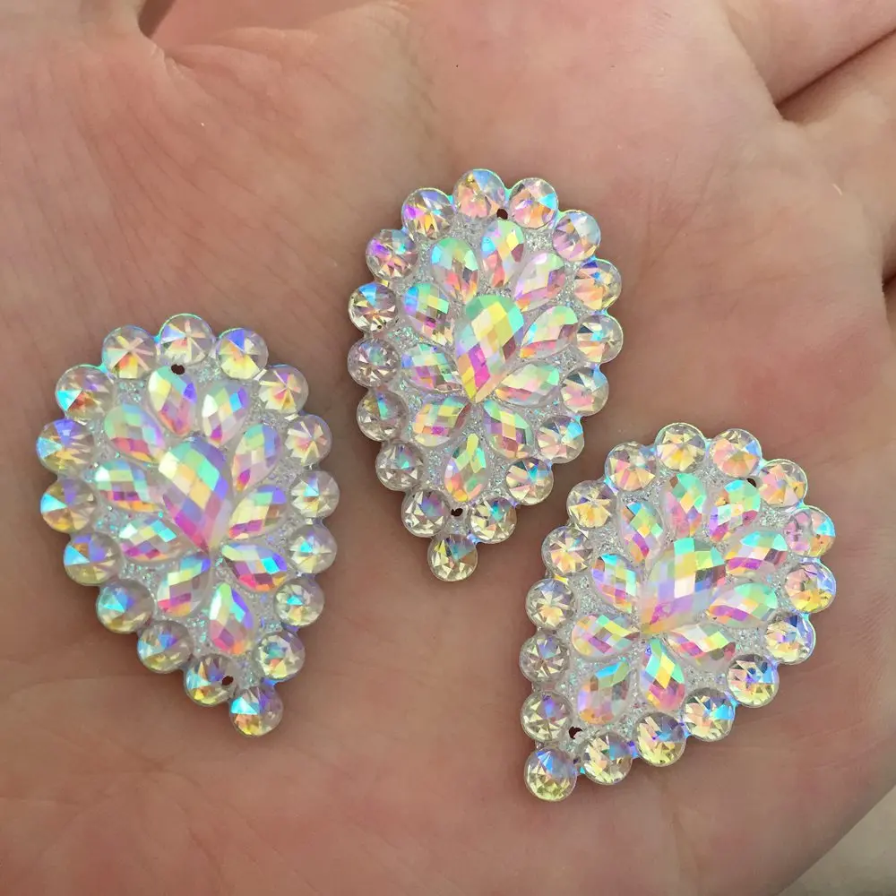 12 шт Bling AB Смола каплевидные плоские стразы Свадебные бутоньерки 2 отверстия U PICK D234