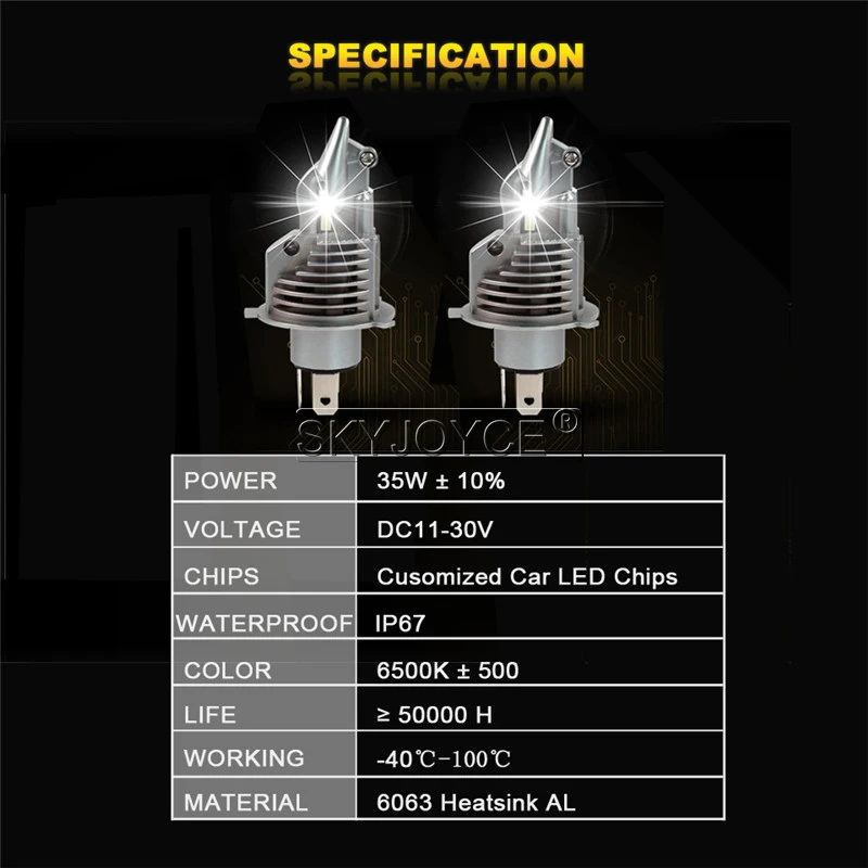 SKYJOYCE New Super Bright 70W H4 Bixenon LED Headlight Bulb As 11 Halogen Bulb Size Auto Car Fighter LED H4 HiLow Beam Bulb (7)