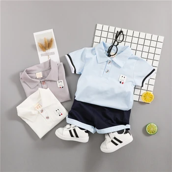 

Baby Boys Summer Clothes Set Cotton 2018 Toddler Suits Short Sleeve Shirt + Black Pants Children Clothing For Kids Boys Costume