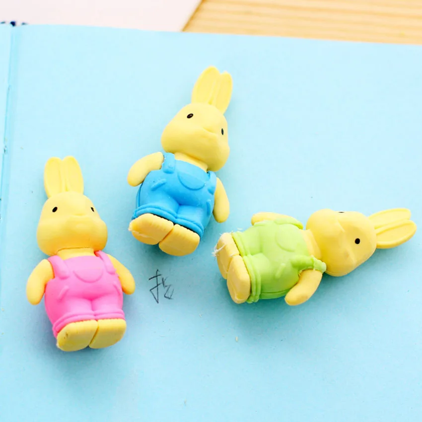 3D Kawaii 턱받이 바지 옷을 입은 토끼 지우개 고무 연필 지우개 무독성 학생 문구 학교 보상 사무용품 new