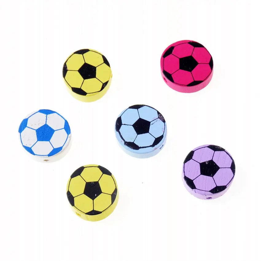 

Free shipping 20pcs Hot New Random Mixed Multicolor Cute Round Football Wood Beads Jewelry Accessories DIY Craft 20mm