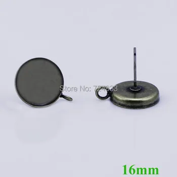 

Blank Earrings Bases 16mm Round Deep Wall cups Bezel w/ a Loop Cabochon Stud Earrings post Settings Crafts Findings Bronze tone