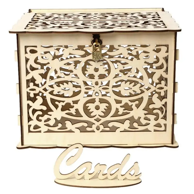 Креативная Подарочная коробка для свадебных открыток, деревянная Подарочная коробка для денег, контейнер для свадебного украшения
