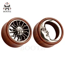 KUBOOZ, 2 шт., асимметричные деревянные серьги-туннели Для Пирсинга Ушей, лунные солнцезащитные пробки, носилки, модные украшения для тела, измерительные приборы, подарок для женщин и мужчин