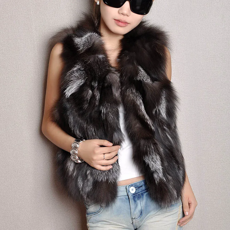 Fourrure Nouveau Conception Fox Silver Collection Court Photo Naturel Réel Gilets Cou Hiver Automne De As 2018 V Femmes Color qECnnP5x