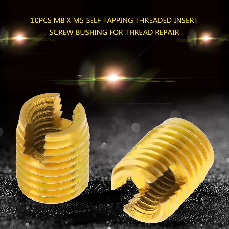 

10Pcs/Set M8 x M5 Self Tapping Threaded Insert 302 Slotted Type Wire Thread Repair Insert Screw Bushing Thread Repair kit
