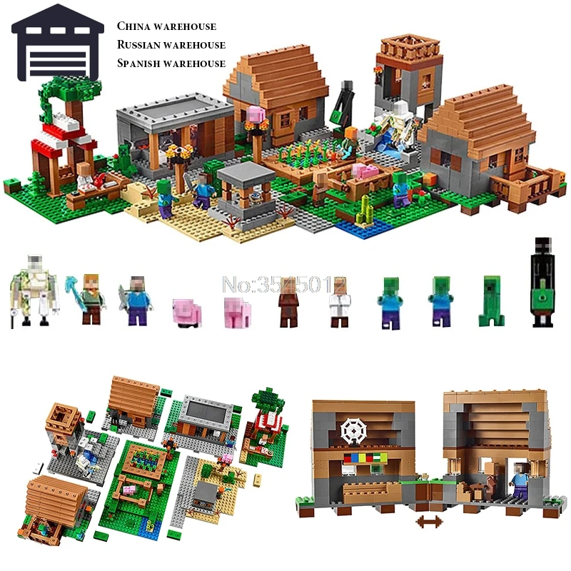 

Minecraft Mine Craft Kits The Village Set Farm Town Living Area Model Legoing Minecraft Figures Building Blocks Bricks Kids Toys