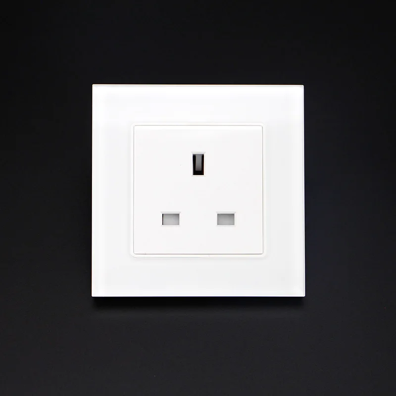 Free Shipping UK Socket Crystal Glass Switch 3 Pin Wall Plug Socket