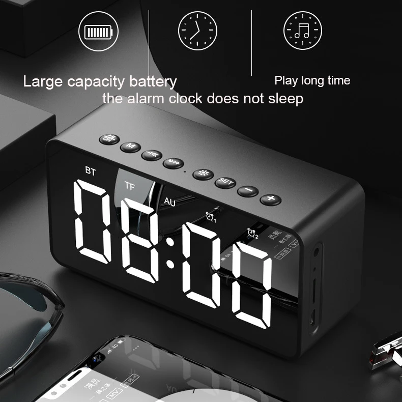Bluetooth Speaker subwoofer Wireless Stereo Music Soundbox with micphone LED Clock Alarm TF AUX bass 4D VS anker soundcore 2 (4)