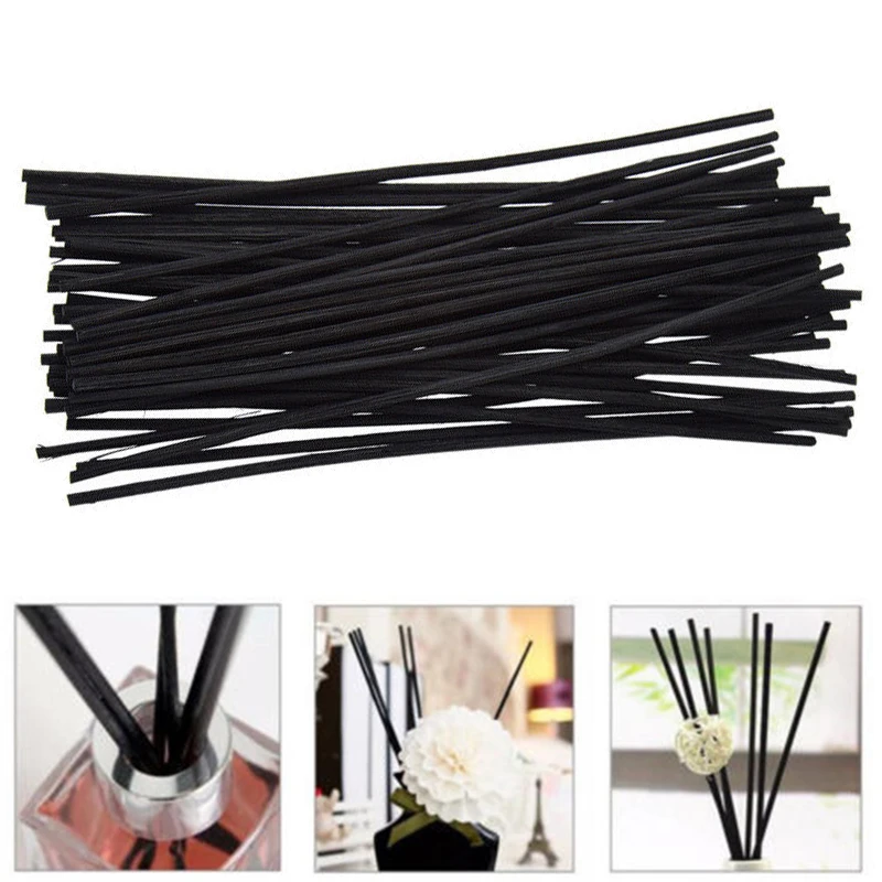 JX-LCLYL 50Pcs Black Fragrance Oil Diffuser Rattan Reed Replacement Stick Home Decor Set