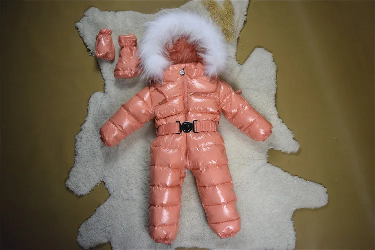 Детский зимний комбинезон с мехом; зимний комбинезон для новорожденных; Детский комбинезон; плотная зимняя одежда для мальчиков и девочек; пальто; Детский костюм на утином пуху; Одежда для младенцев - Цвет: pink